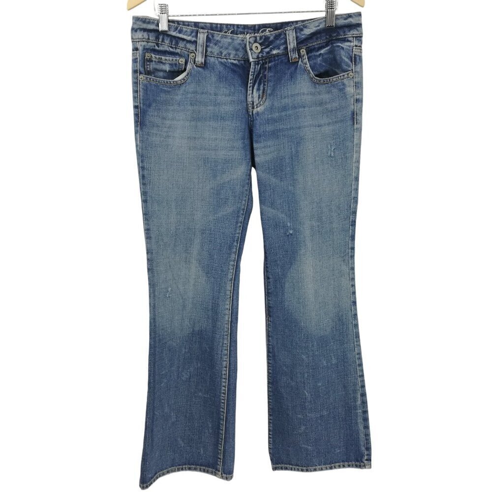 American Eagle Favorite Boyfriend Light Wash Boot Cut Jeans Size 8 Distressed